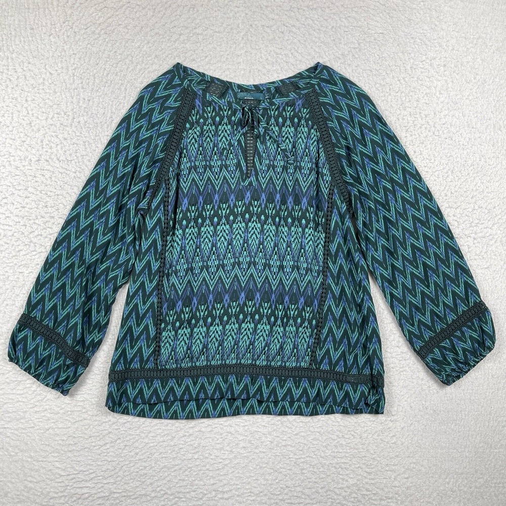 Prana Shirt Womens Large Green Tacana Peasant Blouse Career Top Gorp Casual Work